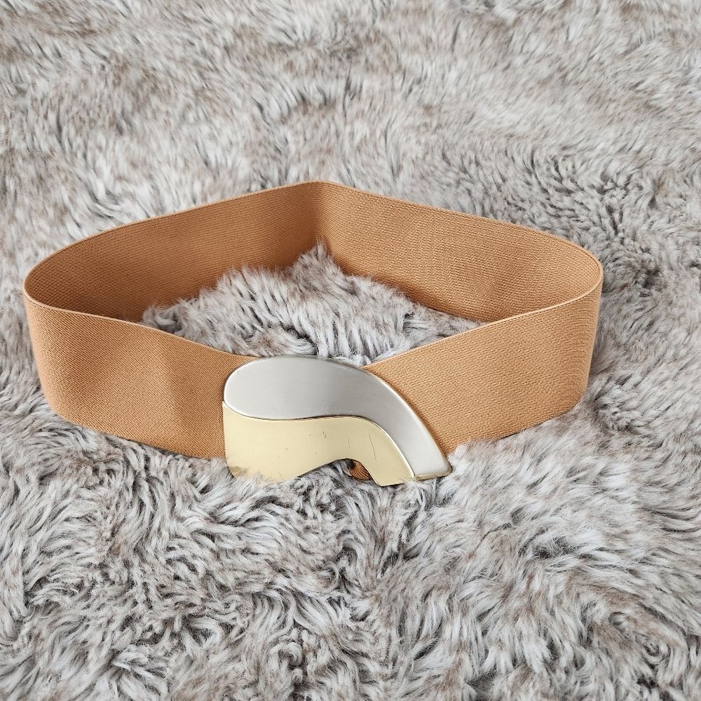 Pearl Accessories Vintage Elastic Belt with Silver and‎ Gold Buckle